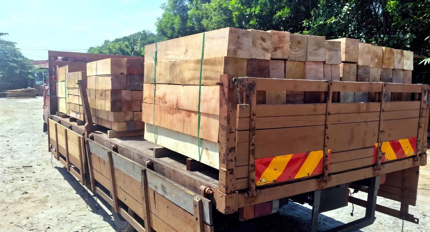The rear of the loaded Hang Soon delivery lorry