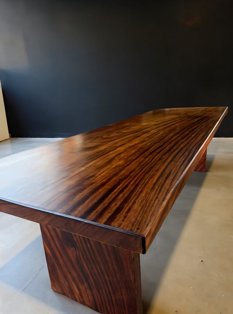 Merbau single-slab table top with a live edge and an oiled finish